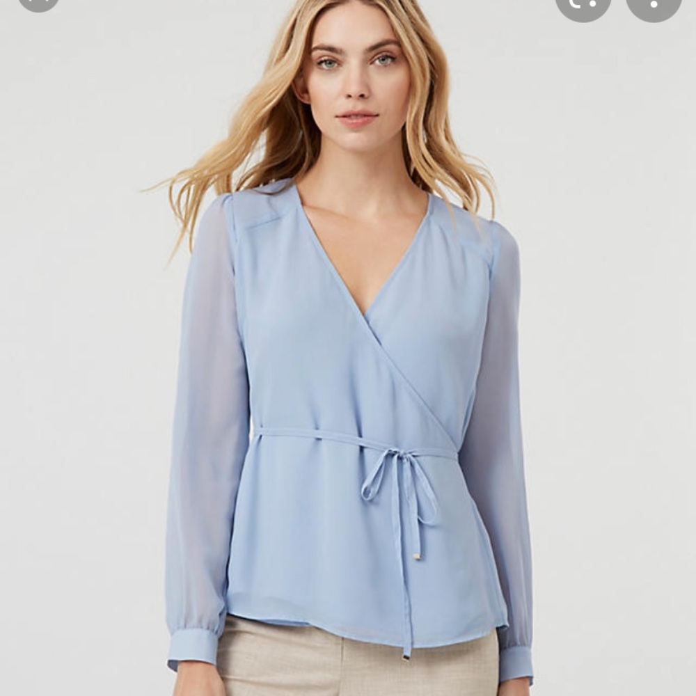 Le Chateau Chiffon Wrap-Like Bishop Sleeve Blouse